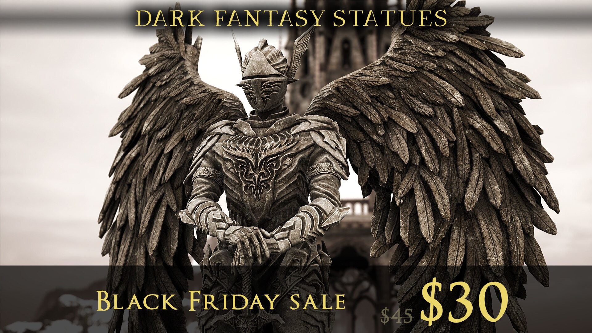 DARK FANTASY GOTHIC STATUES (Knight statue, dragon statue, angel, horse,..)